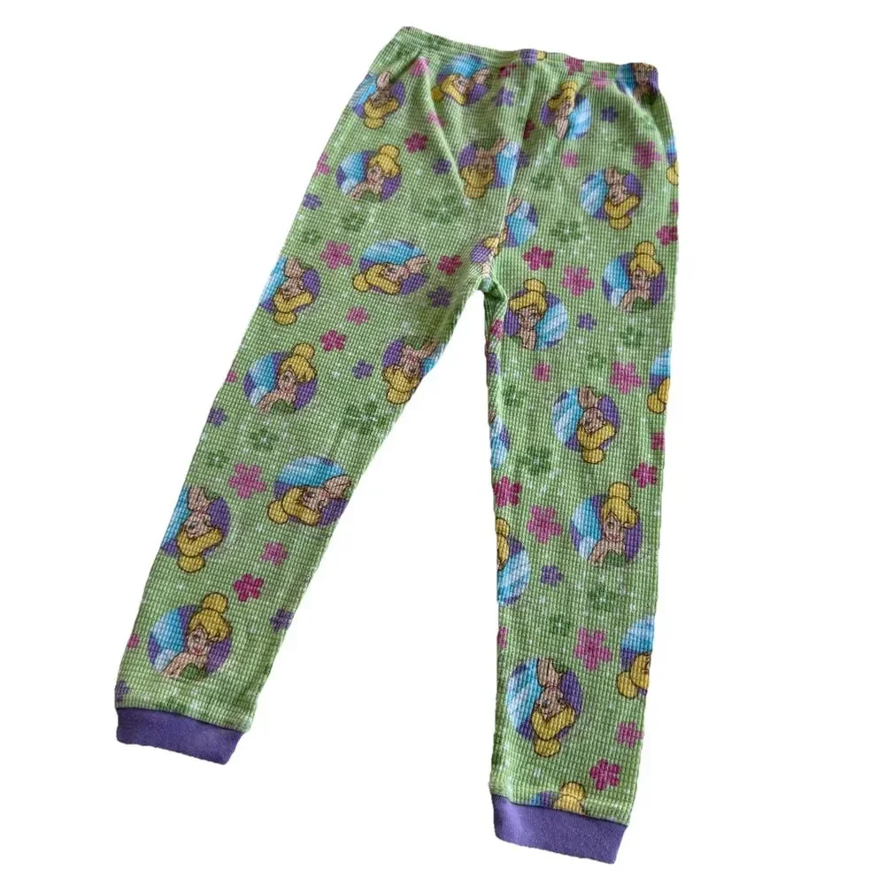 Vintage Y2K Girl's Disney Fairies Tinker Bell Thermal Pajama 2 Piece Set Sz 6